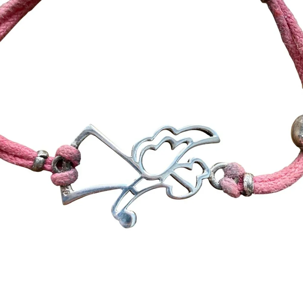 Bracelet baby Guardian Angel Beaded Pink Cord Sterling Silver 4.5 inches